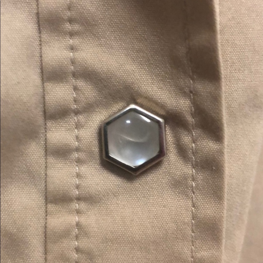 Theory Large Button Down In Tan With Pearl Snaps - image 3